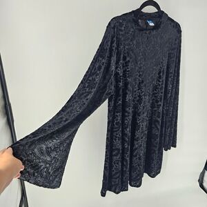 Old Navy Black Burnout Velvet Dress 2X Paisley Flare Sleeve Mock Neck Whimsigoth